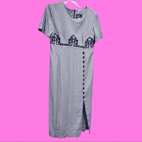 Vintage sz S/M Dawn Joy midi column dress slim 80s wiggle 90s y2k secretary VTG - Picture 10 of 10